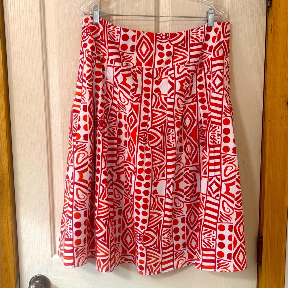 EUC Ashley Stewart Red, Orange & White A-Line Skirt - Picture 5 of 8